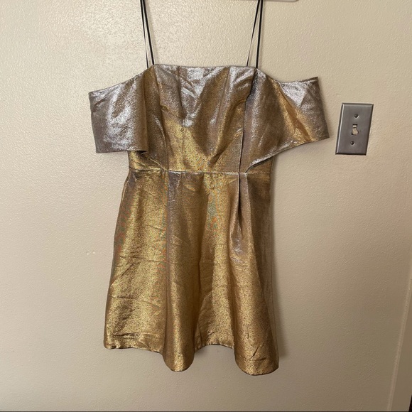 Sandro Paris • Metallic Palacio Off Shoulder Dress - Picture 2 of 8